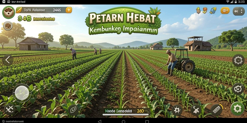 Tampilan gameplay menarik di ladang dengan berbagai tanaman subur.