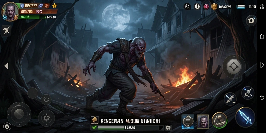 Tampilan gameplay <strong>BPO777</strong> yang menampilkan suasana menyeramkan dan tantangan menegangkan.