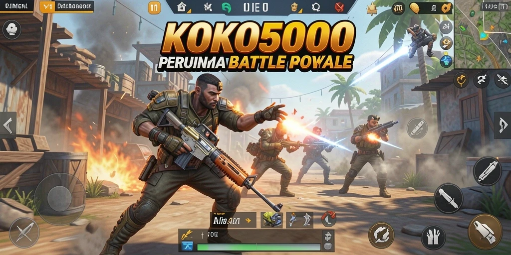 Screenshot gameplay KOKO5000 menampilkan aksi pertempuran yang mendebarkan di arena Battle Royale.