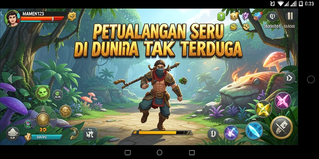 Gameplay MAMEN123 menampilkan pertempuran seru dan eksplorasi mendalam.