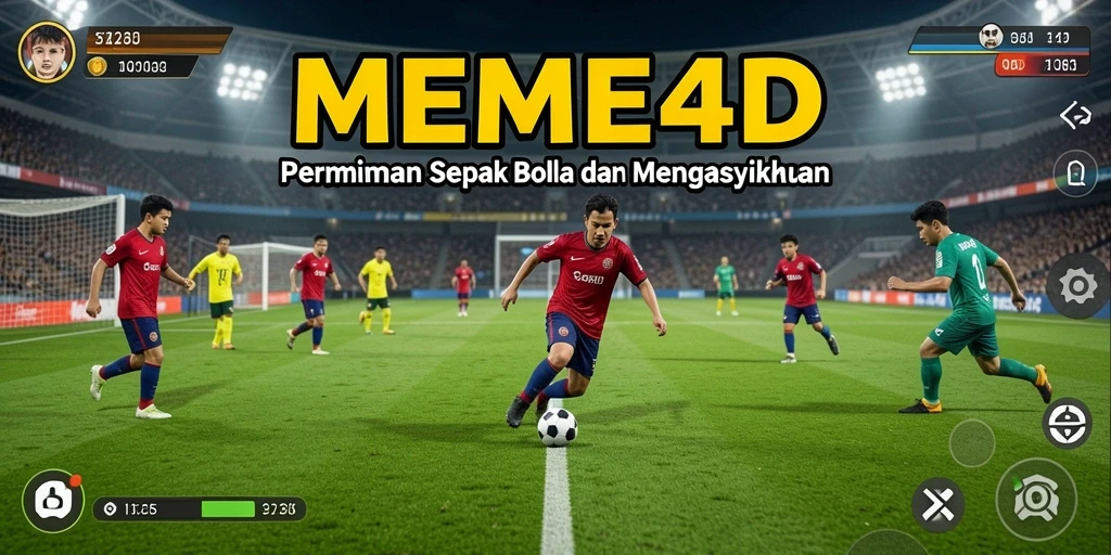 Tangkapan layar permainan MEME4D menunjukkan aksi sepak bola yang mendebarkan.