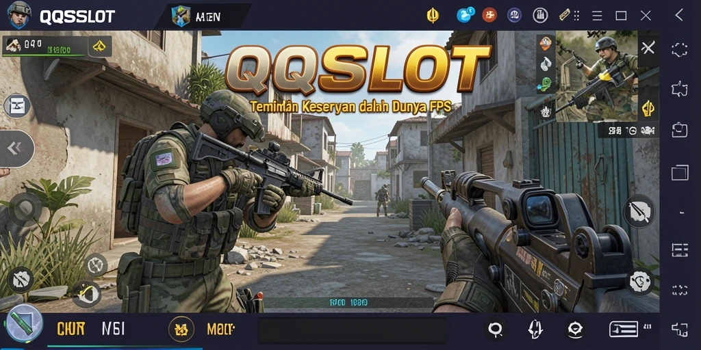 Menampilkan momen aksi intens dalam gameplay FPS QQSLOT.